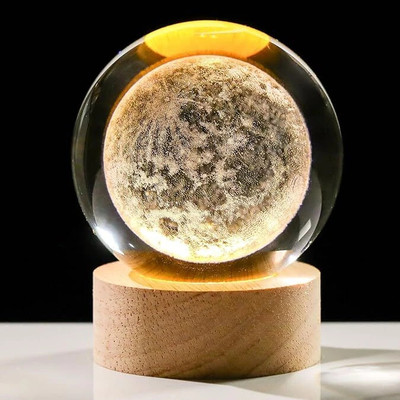 HirsStore Moon Crystall Ball for Home Decor and for gifts for you sibling Night Lamp(6 cm, Transparent)