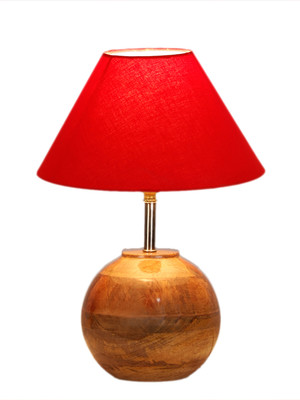 Devansh Red cotton with Natural Wood Table Lamp Table Lamp(31.8 cm, Red)