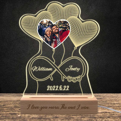 Mystica Heart Balloon 3D LED Lamp with Couple Name Date Love Infinity Acrylic LED Lamp Table Lamp(17 cm, tranparent)
