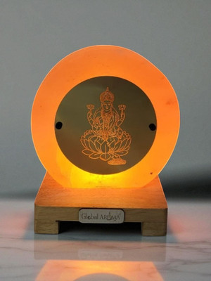 GLOBAL AROMA Himalayan Rock Salt Lamp with Laxmi Ji Design on Acrylic Plate Table Lamp(21 cm, Orange)
