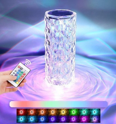 Taveesa Crystal Diamond Night Lamp Wireless Remote and Touch Control (16 Color) h61 Table Lamp(21 cm, Multicolor)