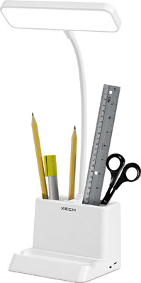 xech Desky Lite Table Lamp with Pen Stand 3 Light Colour tone & Rechargeable Battery Study Lamp(35 cm, White)