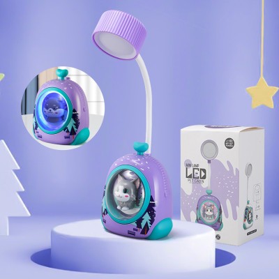 Spiaty Cartoon Space Capsule Mini Cute Cat USB Rechargeable Desk Lamp Study Lamp(28 cm, Purple)