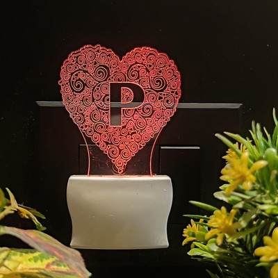 Gadgets World ALPHABET P Acrylic 3D Illusion RGB 7 Colour Changing LED Plug n Play Night Lamp(7 cm, n3SD0149-ALPHABET P)