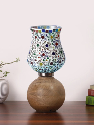 Devansh MULTICOLOR FLASS TABLE LAMP WITH WOODEN BASE Table Lamp(30 cm, Multicolor)