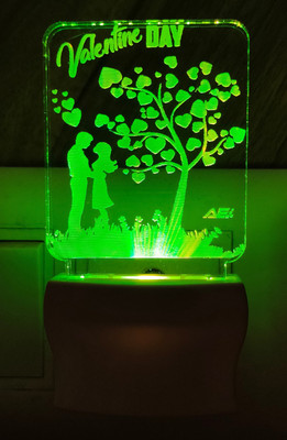 Omniverse Valentine Sweat Couple Under Tree 3D Illusion Night Lamp with 7 Color Changing Table Lamp For Bedroom Night Lamp(12 cm, White)