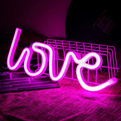 GREEKMONKEY Love Lamp Light Neon Pink LED Night Light USB 3D Light Text Wall Hanging Night Lamp Birthday Gifts Night Lamp(12 cm, Pink)