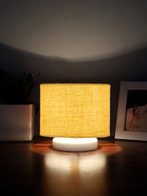 Devansh Yellow Jute Table Lamp With White Wood Base Table Lamp(17.78 cm, Yellow)