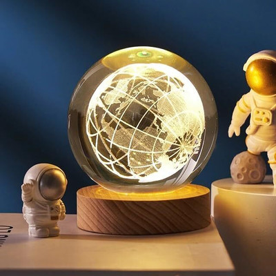 JM SELLER Crystal Ball Night Light,2.4 inch Glass Ball with Woodern Base Table Lamp Night Lamp(7.5 cm, GLOBE C BALL)