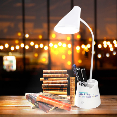 Study Table Lamp Rechargeable Led Study Table Desk Lamp With Touch Control & Pen, Mobile Holder Table Lamp(18 cm, White)