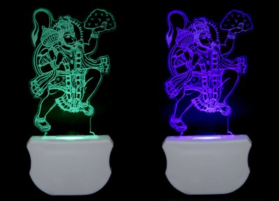 jatin The Lord Hanuman 3D illusion Led Night Lamp comes with 7 Multicolor (Pack of 2) Night Lamp(12 cm, Multicolor)