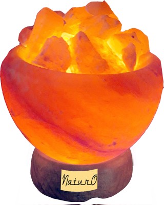 PINK MINERALS Fire Bowl with Coals Shape Small Natural Salt Table Lamp(16 cm, Orange)