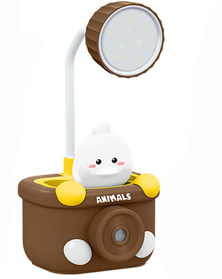 Kiditos Study Desk LED Lamp Rechargeable with Pen Holder and Sharpener (Duck) Table Lamp Study Lamp(23.5 cm, Brown)