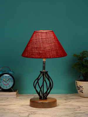Devansh Maroon Jute Table Lamp With Wood & Iron Base Table Lamp(37.4 cm, Maroon)