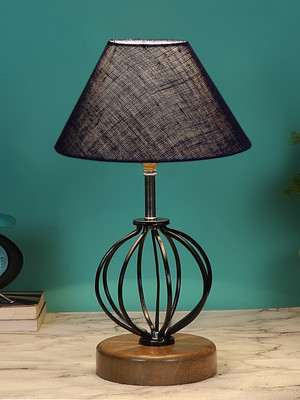 Devansh Blue Jute Table Lamp With Wood & Iron Base Table Lamp(37.4 cm, Blue)
