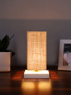 Devansh Square Beige Jute Table Lamp With White Wood Base Table Lamp(31.75 cm, Beige)