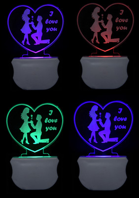 Gojeeva The Couple Heart 3D illusion 7 Multicolor lighting effect (Pack of 4) Night Lamp(12 cm, White)