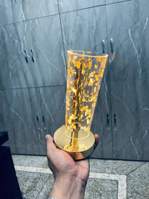 BSVR 3D Acrylic Led Lamp Gold Base, Touch Control for Bedroom,Office & Home Décor_462 Table Lamp(7 cm, Gold)