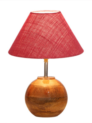 Devansh Pink Jute with Natural Wood Table Lamp Table Lamp(31.8 cm, Pink)
