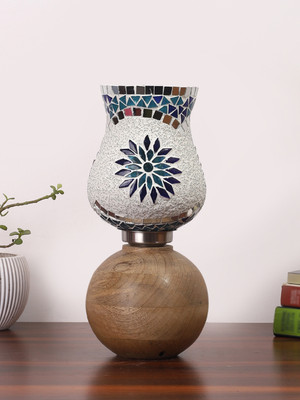 Devansh multicolor glass lamp with wooden base Table Lamp(30 cm, Multicolor)