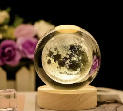 BARWALA ENTERPRISES 3D Moon Crystal Ball Night Light- Ball Projection Lamp Moon Model Night Lamp Night Lamp(7 cm, Yellow)