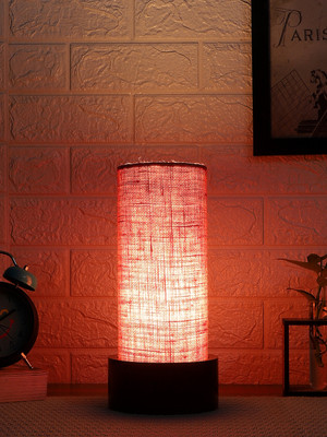 Devansh Pink Jute Table Lamp With Wood Brown Base For Bedroom, Living Room Table Lamp(29.4 cm, Pink)