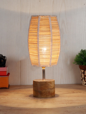 Devansh Dholak Bamboo Shade With With Wood Lamp Base For Bedroom, Living Room Table Lamp(39.3 cm, Beige)