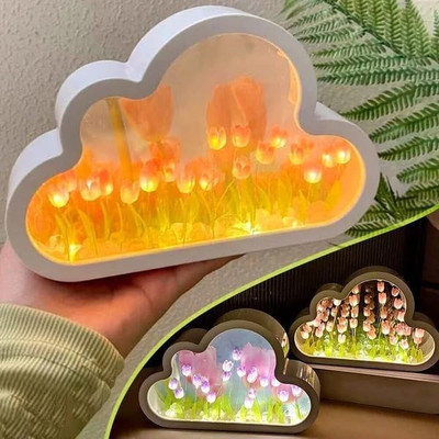 KD SAPRA 3D Cloud Tulip Mirror Lamp,Tulip Flower Table Lamp/Bedside Lamp,Desk Lamp Night Lamp(10 cm, Yellow & White)