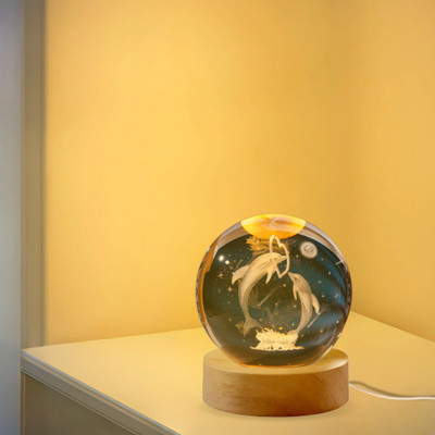 Nexify Fusion 3D Dolphin Crystal Ball Night Light Table Lamp Study Lamp(7 cm, Yellow)