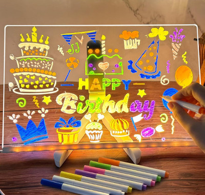 Ink spot 3D Acrylic Writing Board with Pen & Light | 15x15 CM | Led Writing Pad Night Lamp(30 cm, Multicolor)