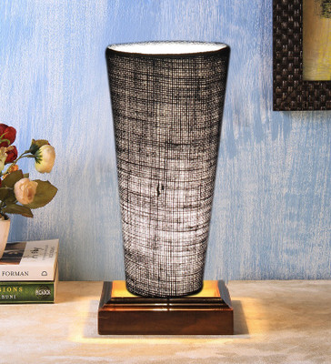 Devansh Blue Jute Lamp With Square Brown Wood Base Table Lamp(11 cm, Blue)