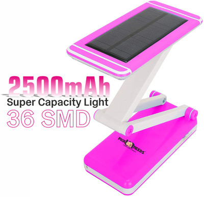 Daily Needs Shop Solar Rechargeable 36 SMD LED 2 Mode Foldable Design With Mobile Charging Solar Table Lamp(6 cm, Pink)