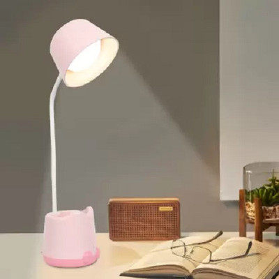 AKR Table Lamp Rechargeable LED Touch On/Off Switch With Pen Holder Desk Lamp Study Lamp(32 cm, Pink)