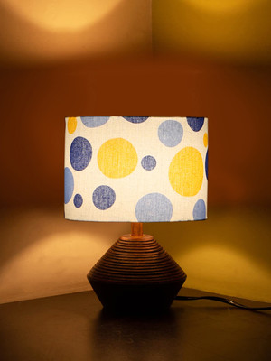 Devansh Multicolor Cotton Table Lamp With Wood Natural Base (7X12 Inches) Table Lamp(30.48 cm, Yellow, Blue)