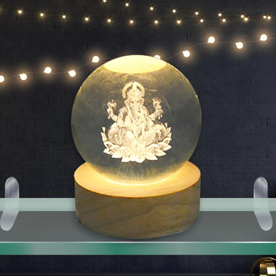 hempy Ganpati 3D Crystal Ball Night Lamp(7 cm, White)