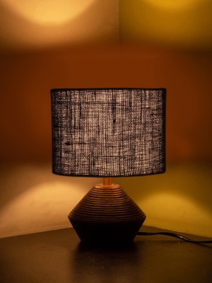 Devansh Black Jute Table Lamp With Wood Natural Base (7X12 Inches) Table Lamp(30.48 cm, Black)