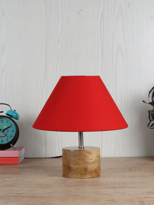 Devansh Wood table lamp with Red cotton Shade Table Lamp(40 cm, Red)