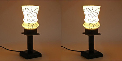 Somil Stylish Home Decorative Wood Table Lamp With Hand Decorative Glass Shade Table Lamp(25 cm, White, Black)