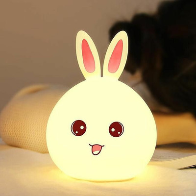Grilazza Colors Changing Silicone Rabbit Touch LED Night Light with Touch for Desk Table Lamp(12 cm, White)