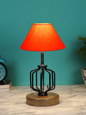 Devansh Orange Cotton Table Lamp With Wood & Iron Base Table Lamp(37.4 cm, Orange)