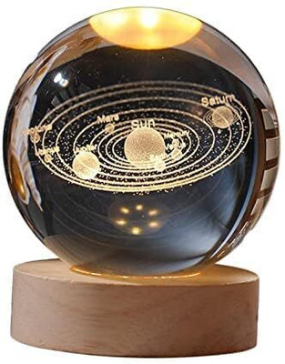 DHRUTI ENTERPRISE 3D Space Galaxy Planet Crystal Ball Night Light Ball with Wooden Base Night Lamp Night Lamp(6 cm, Multicolor)