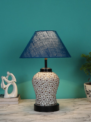 Devansh Turquoise Jute Glass Table Lamp With Iron Base Table Lamp(38.1 cm, Light Blue)