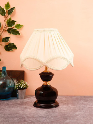 Devansh off-white Vintage cotton table lamp with black base Table Lamp(44 cm, off-white)