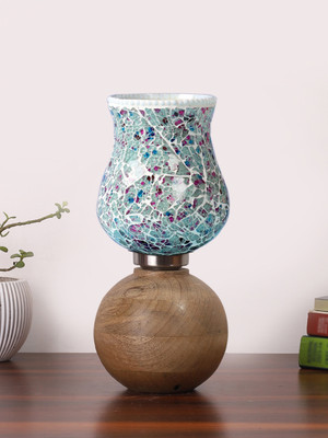 Devansh MULTICOLOR FLASS TABLE LAMP WITH WOODEN BASE Table Lamp(30 cm, Multicolor 2)