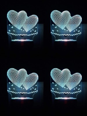 JADON ENTERPRISES The Two Heart 3D Illusion Night Lamp Comes with 7 Multicolor (PACK OF 4) Night Lamp(12 cm, Multicolor)