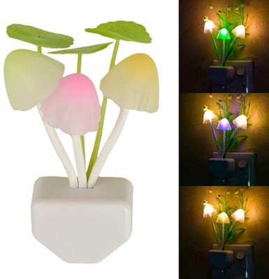 Dwiza Enterprise Auto ON/Off Sensor Mushroom Shape LED- Multicolor Light Illuminated and Flowers Night Lamp(10 cm, White)
