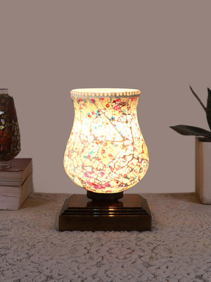 Devansh Mosaic Glass Table Lamp with wood Square Brown Base For Bedroom, Living Room Table Lamp(22.22 cm, Multicolor)