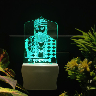 Gadgets World GURU NANAK Acrylic 3D Illusion RGB 7 Colour Changing LED Plug n Play Night Lamp(7 cm, n1SD0076-GURU NANAK)