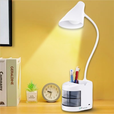 iDOLESHOP Rechargeable Flexible Desk Lamp with Organizer, Phone Holder, Night Light, Table Lamp for Dorm Room Study Desk Study Lamp(60 cm, White)