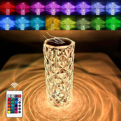 Keekos Crystal Lamp,16 Color Changing Rose Crystal Diamond Table Lamp,USB Rechargeable Table Lamp(19.5 cm, White)